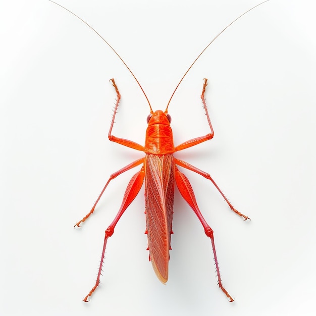 Photo un katydid rouge sur blanc vue de fond en haut