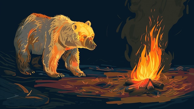 Kawaii Campfire Stroll Bear dans le style