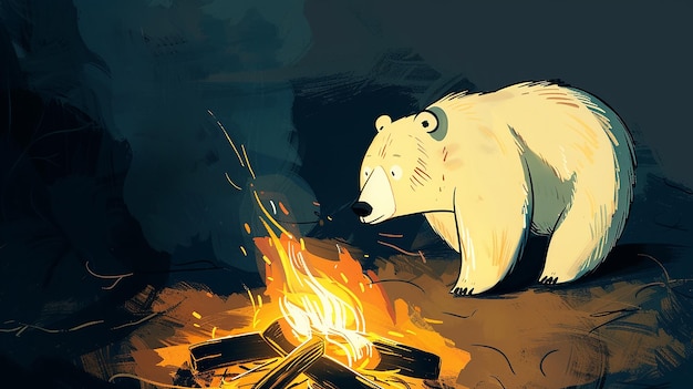 Kawaii Campfire Stroll Bear dans le style