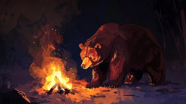 Kawaii Campfire Stroll Bear dans le style