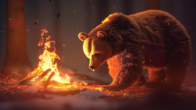 Kawaii Campfire Stroll Bear dans le style