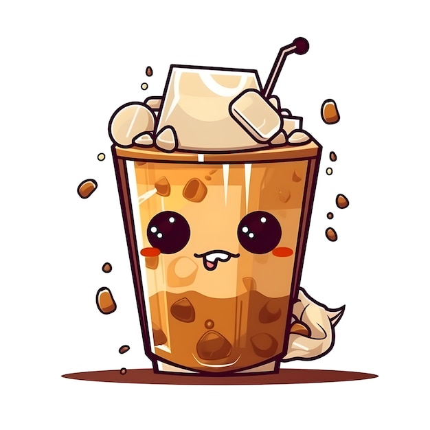 Kawaii chibi drôle de café glacé boit des personnages