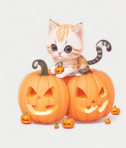 Kawaii Kitten Pumpkin ai généré par