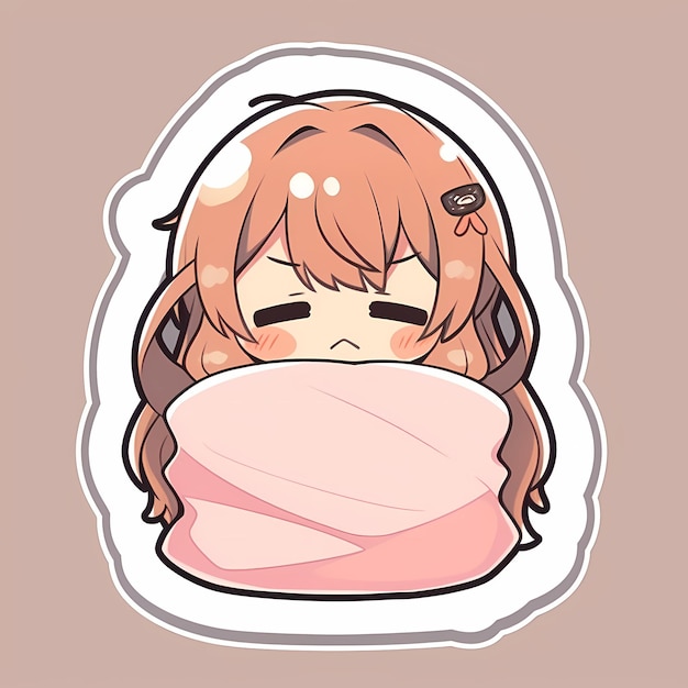 Kawaii Sleepy Blanket Girl Chibi Anime Vector Art Sticker avec Clean Bold Line Cute Simple Digital