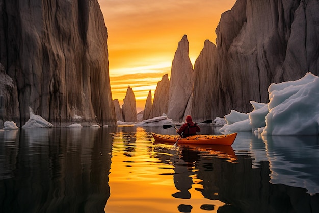 Kayak au milieu des glaciers du Svalbard