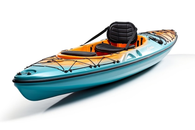 Kayak pliable bleu affiché sur fond blanc IA générative