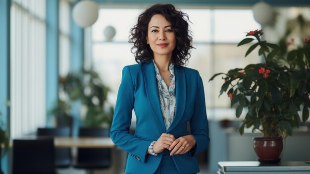 Kazakhstan femme d'affaires mature debout détente au bureau