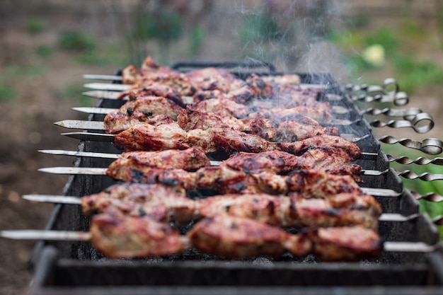 Kebab grillé sur le grill, à l'extérieur