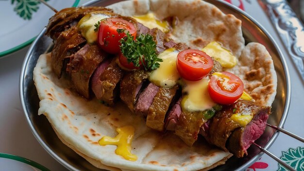 Photo kebab iskender sur le dessus de la table