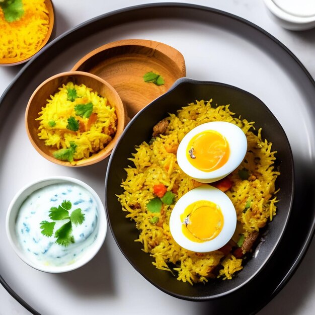 Kedgeree de petit-déjeuner à l'anglaise, un repas composé de riz, d'œufs et de légumes.