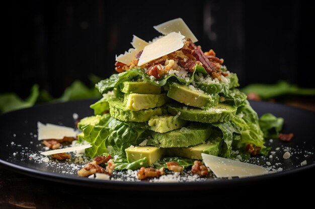 Keto César avec de l'avocat et du bacon