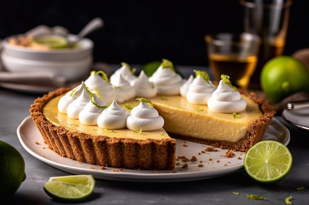 Key Lime Pie sur une assiette Generative AI