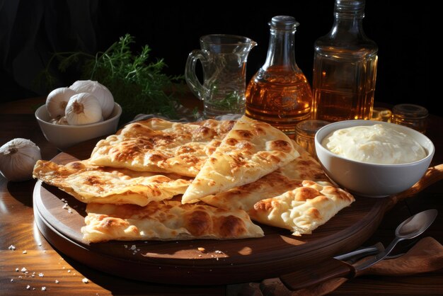 Le khachapuri géorgien sur un plateau en bois