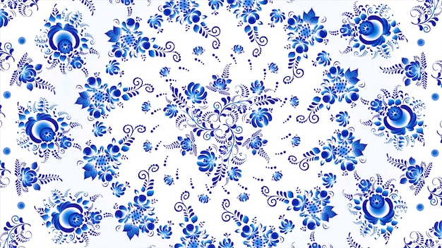 Khokhloma bleu sur fond blanc animation de khokhloma bleu sur fond blanc style rétro de