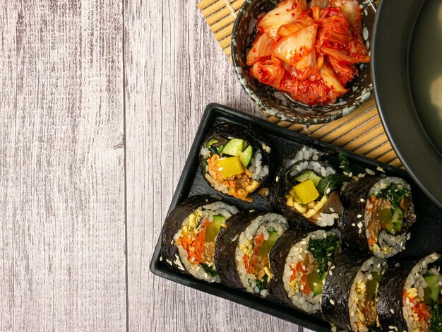 Kimbap Korea food flat lay image for food conceptxA