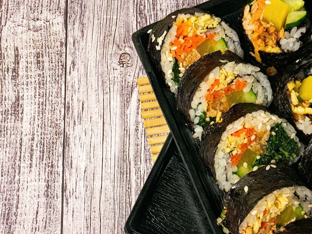 Kimbap Korea food flat lay image for food conceptxA