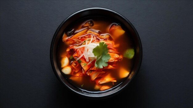 Photo kimchi jikae ou soupe de kimchi prête à manger dans un bol