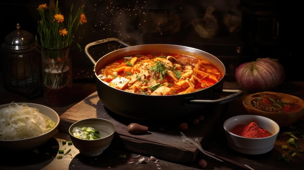 Kimchi jjigae également connu sous le nom de ragoût de kimchi ou soupe de kimchi