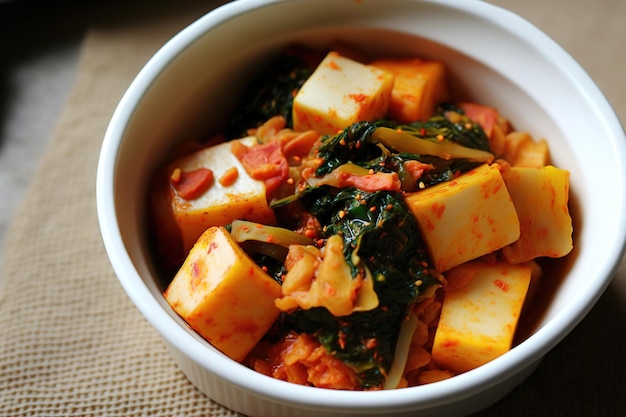 Kimchi de radis en cubes de Kimchi traditionnel des maîtres de la cuisine coréenne