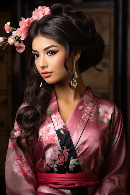 kimono fleuri de style japonais jeune beauté asiatique