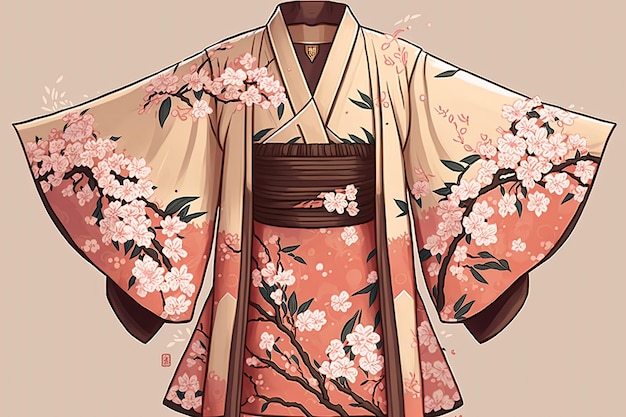 Kimono traditionnel avec motif de fleurs de cerisier Generative AI