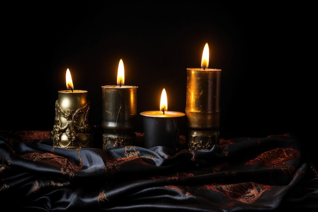 Un kinara avec des bougies allumées sur fond noir