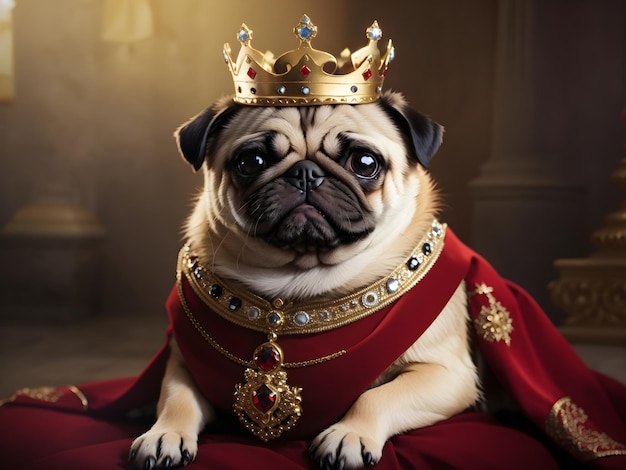 King Pug portant une couronne