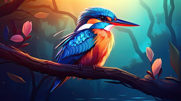 Kingfisher Cartoon vectoriel plat 2D Lumière générée par l'intelligence artificielle