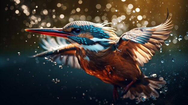 un Kingfisher plongeant sous l'eau a tiré sur une IA générative