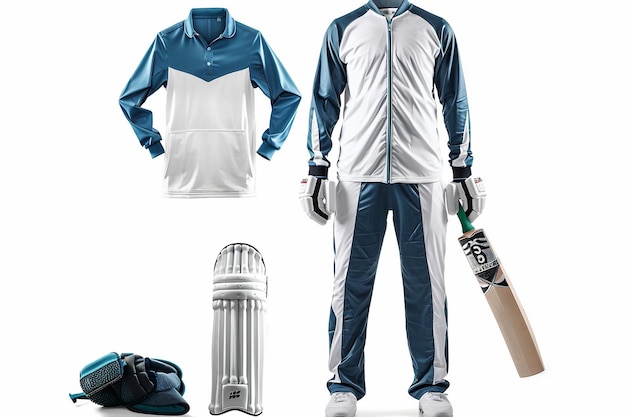 Photo un kit de cricket bleu et blanc vibrant