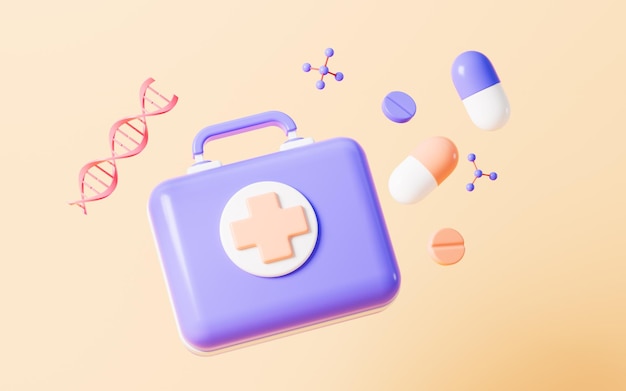 Kit médical de dessin animé et thérapie médicamenteuse rendu 3d Dessin numérique