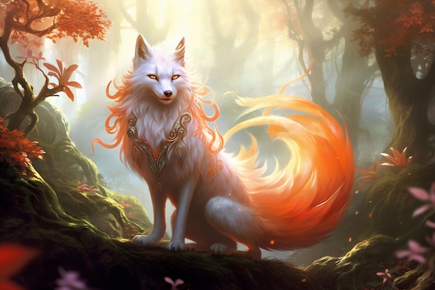 Kitsune fantasy forêt magique AI générative