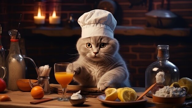 Photo kittenchef dégustant ses créations culinaires