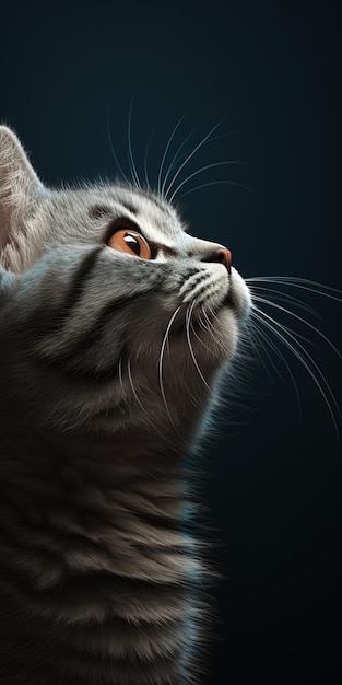 Kitty chat chaton regardant quelque chose de brillant profil complet couvrir fond gris bleu