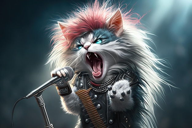 Kitty mignon chantant du glam metal sur scène