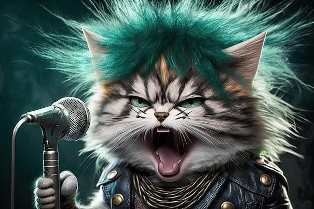 Kitty mignon chantant du glam metal sur scène