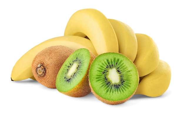 Kiwi et bananes isolés