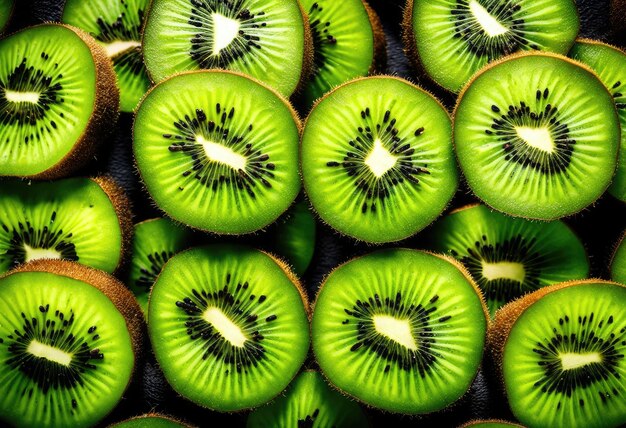 Un kiwi coupé en deux montrant sa chair verte et ses graines noires