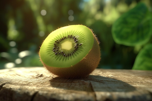 Un kiwi est sur une bûche dans la forêt.