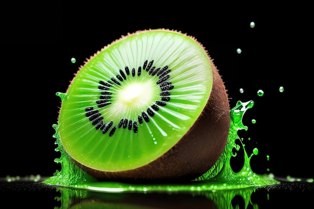 Photo un kiwi est versé dans un liquide vert generative ai