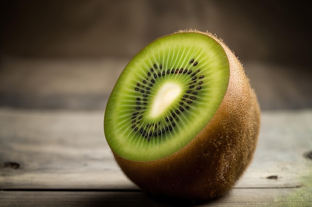 Kiwi sur fond de coloration en bois blanc et mise au point sélective