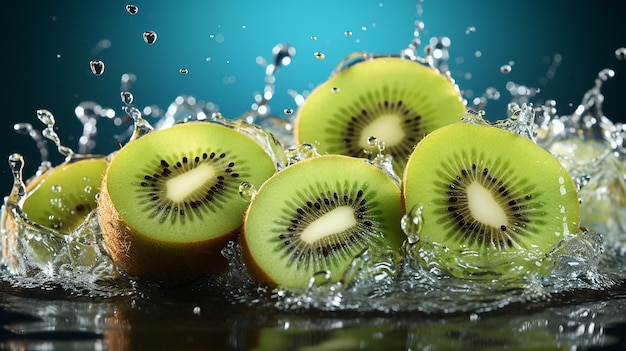 Photo kiwi fruit splash sur bleu