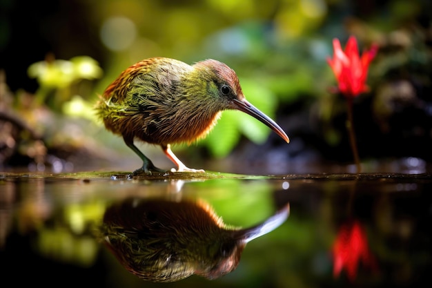 Photo un kiwi, petit et fascinant, se promène dans la forêt luxuriante de nouvelle-zélande.