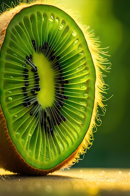 Un kiwi vert avec des gouttes d'eau dessus