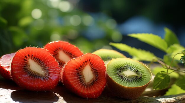 Les kiwis sur une table en bois