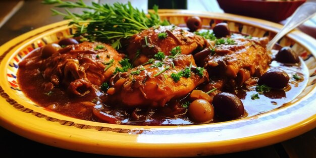 Kkoras krastos Coq dans la sauce au vin dans une cuisine grecque traditionnelle Confort chaleureux Coo lent