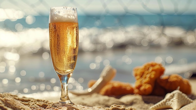 Photo klsch étincelant dans une flûte mince à une fête de bière sur la plage