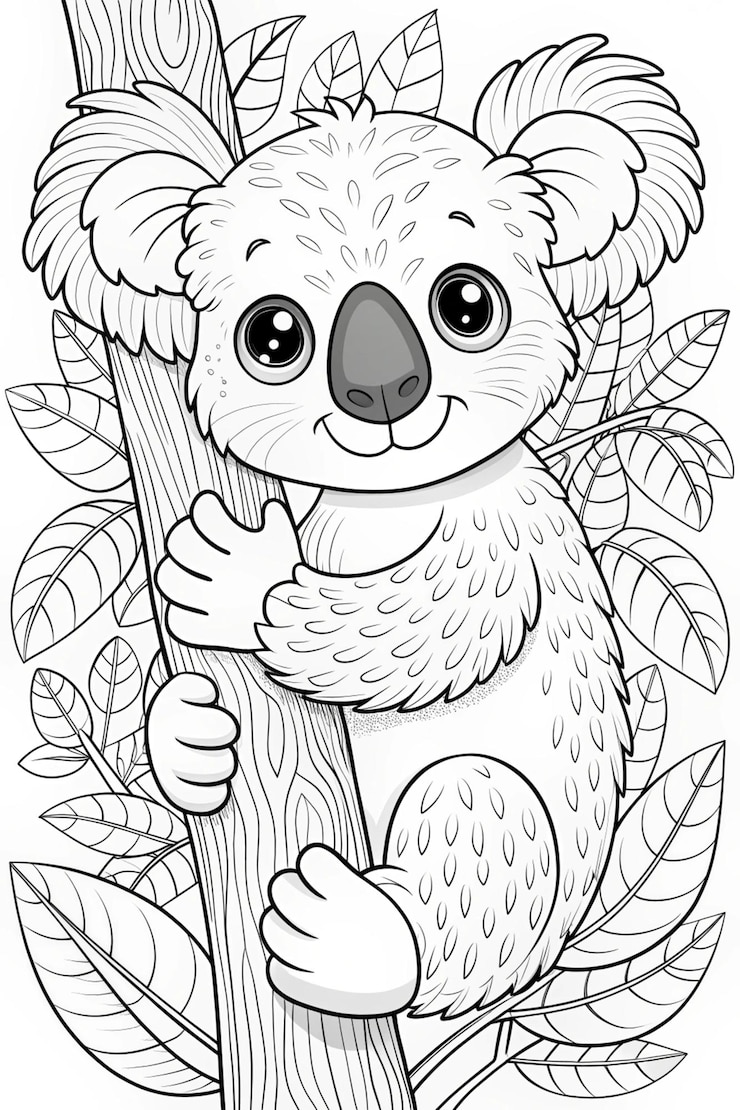 Photo le koala confortable s'accroche à un arbre