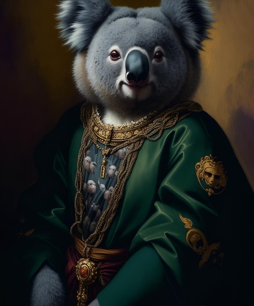 Le koala en costume médiéval IA générative