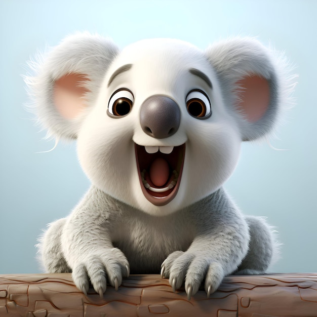 Un koala de dessin animé avec une expression de bonheur Illustration 3D